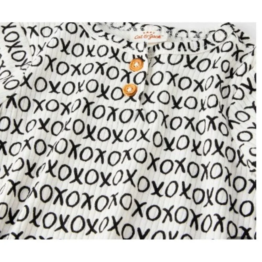 Cat & Jack Valentines Day XOXO Ribbed Top & Bottom Set & Little Love Onesie 6/9M